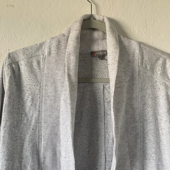 Talbots Womens Cardigan Speckled White Size SP Petite Waffle Knit Minimalist - Picture 2 of 11